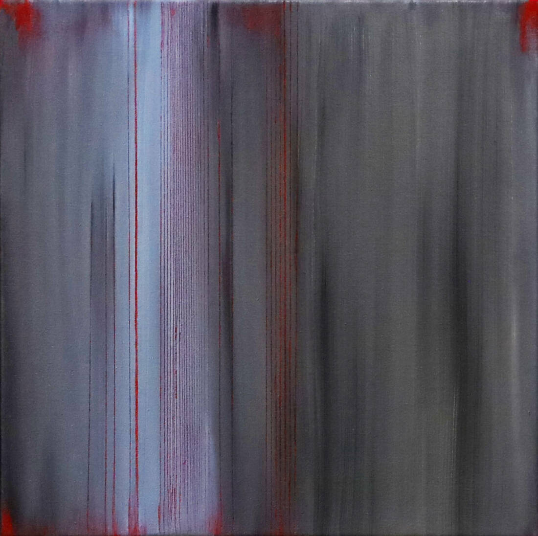 Red Blue Grey, 2023, Öl auf Leinwand, geritzt, 30 × 30 cm
