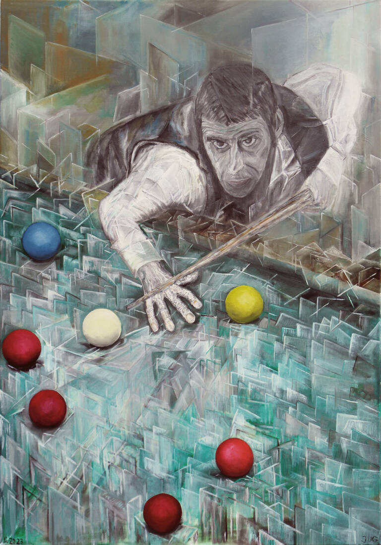 Der Spieler, Jorg Gerber, 2021, Öl auf Leinwand, 100 × 70 cm